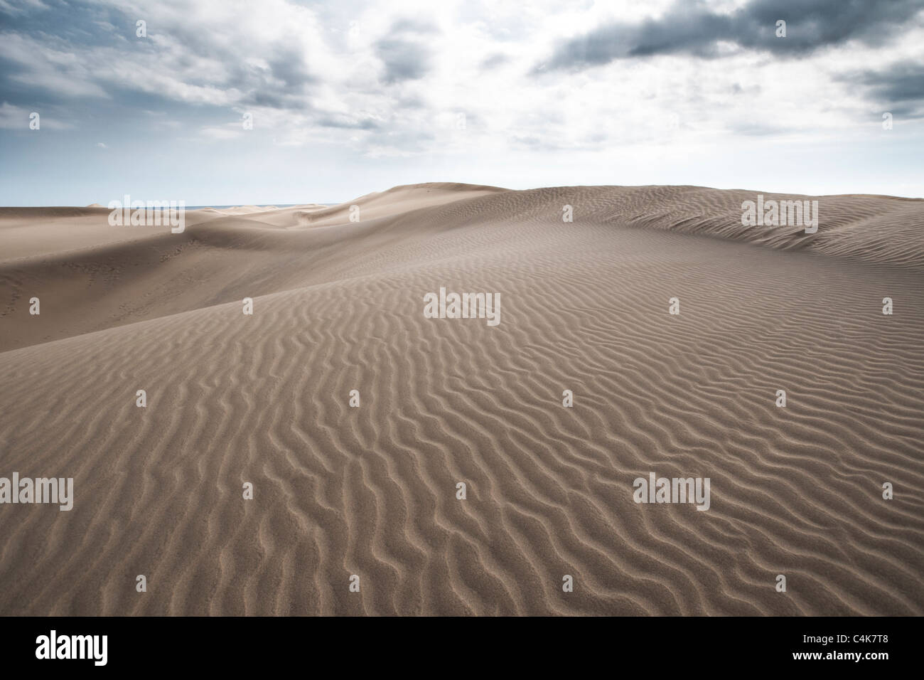 Eine Wüste hat sich auf der Insel Gran Canaria, Spanien gebildet. Die Wüstenbildung ist ein großes Problem, Erstellen von Sanddünen. Sahara. Stockfoto