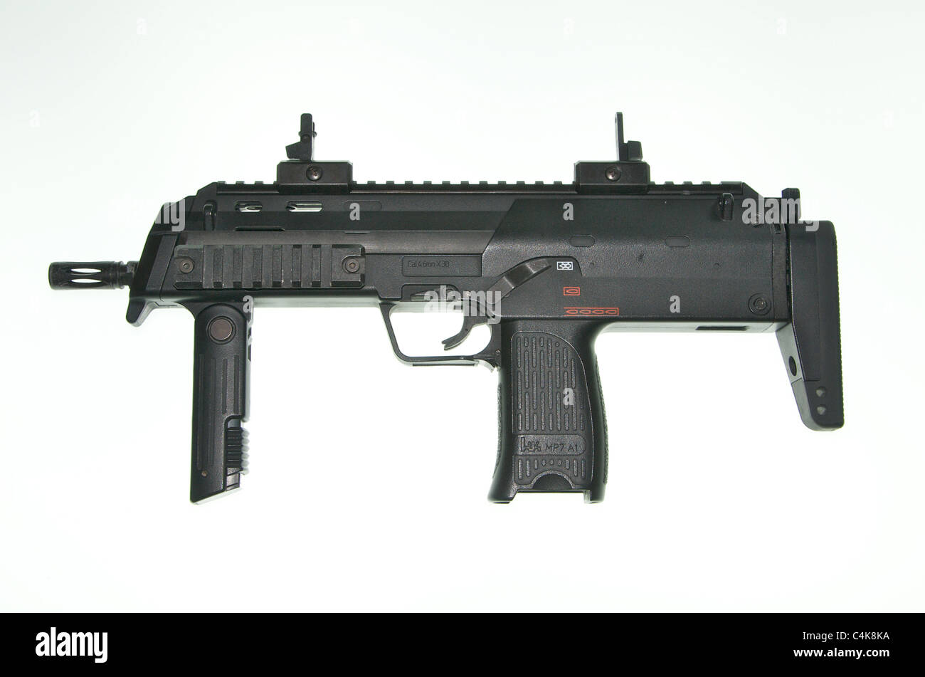 Die MP7 ist eine deutsche Maschinenpistole von Heckler & Koch (H & K) hergestellt und für die 4.6x30mm Patrone gekammert. Stockfoto