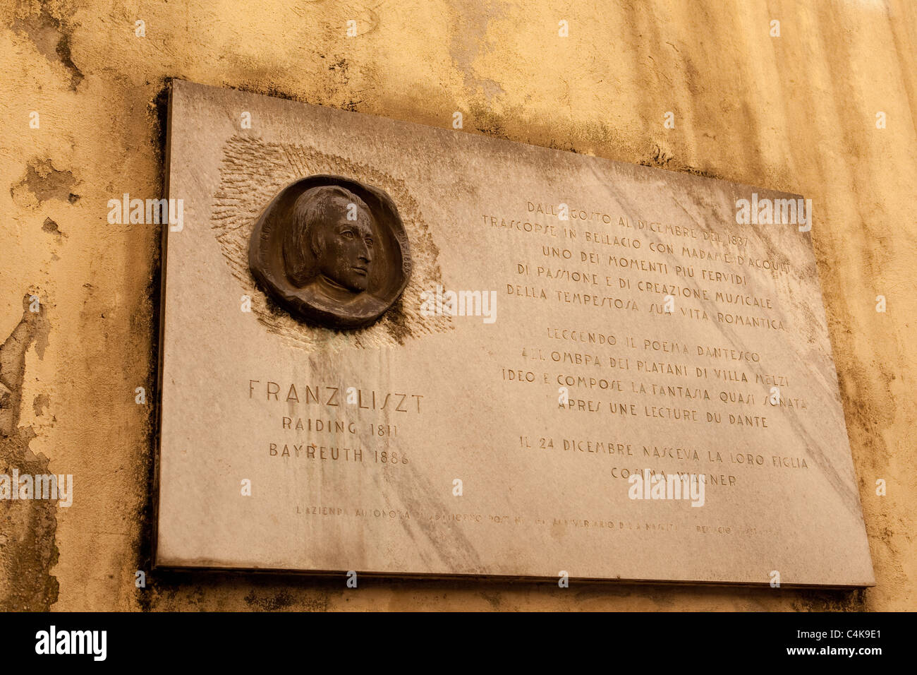 Gedenktafel für Franz Liszt Bellagio Comer See Italien Stockfoto