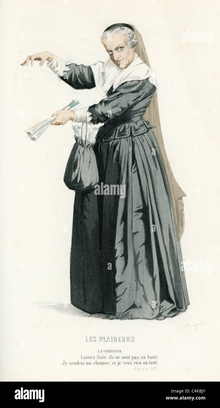 La Comtesse aus dem Stück Les Plaideurs von den Franzosen 17. Jahrhundert Dramatikers Jean Racine. Stockfoto