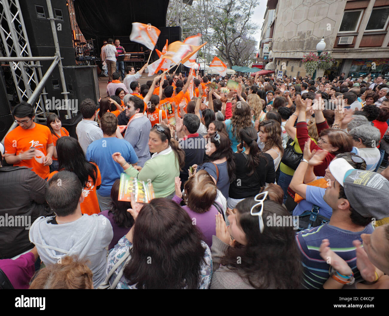 Politische Kundgebung für die Sozialdemokratische Partei, Funchal, Madeira. Stockfoto