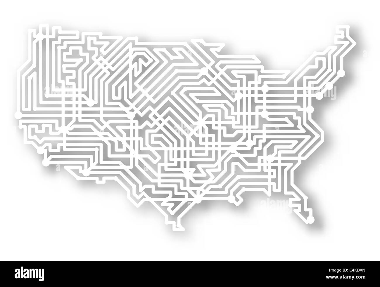 Stilisierte Landkarte der USA mit Hintergrund Schatten dargestellt Stockfoto