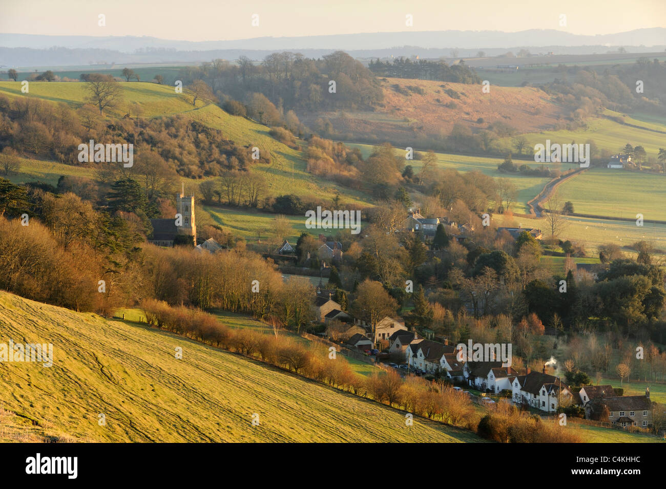 Ansicht des Dorfes Corton Denham, Somerset, UK. Stockfoto