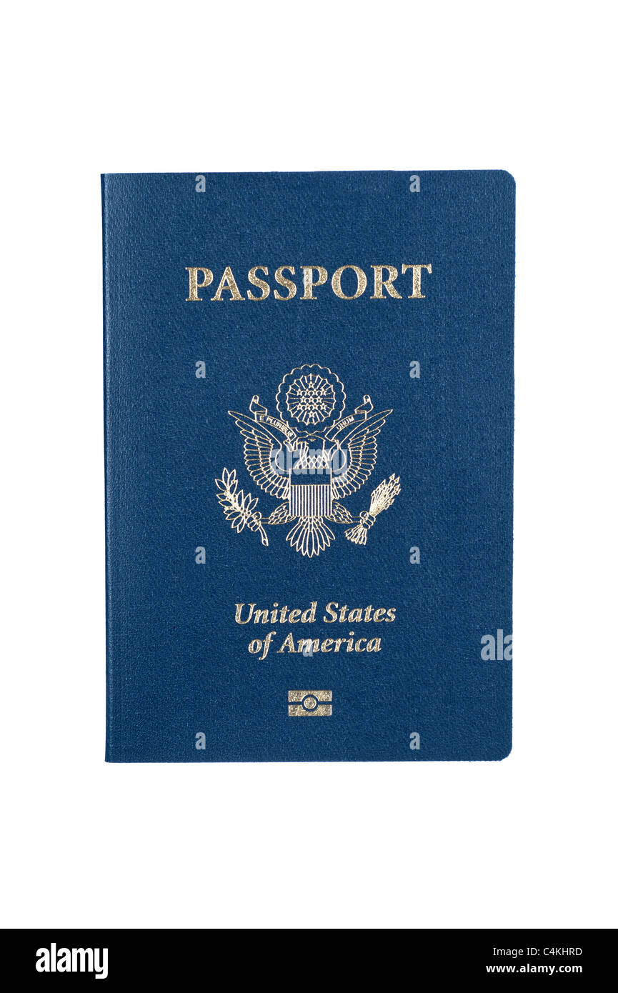 Einen neuen USA-Pass isoliert auf weiss Stockfoto