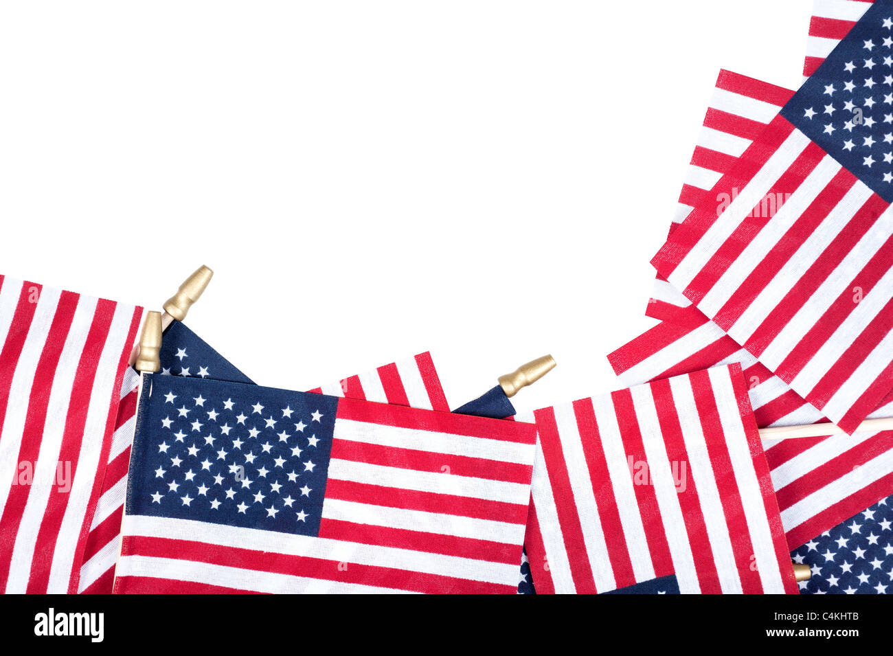 Amerikanische Flaggen Grenzen einen reinen weißen Hintergrund. Raum für Kopie offen gelassen. Stockfoto