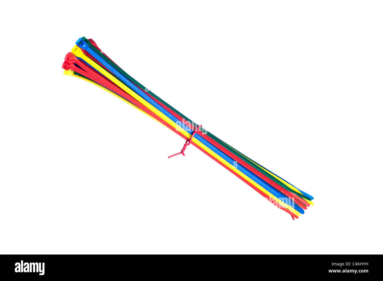 Eine Gruppe von Kabel zip Verbindungen isoliert auf weiss. Stockfoto