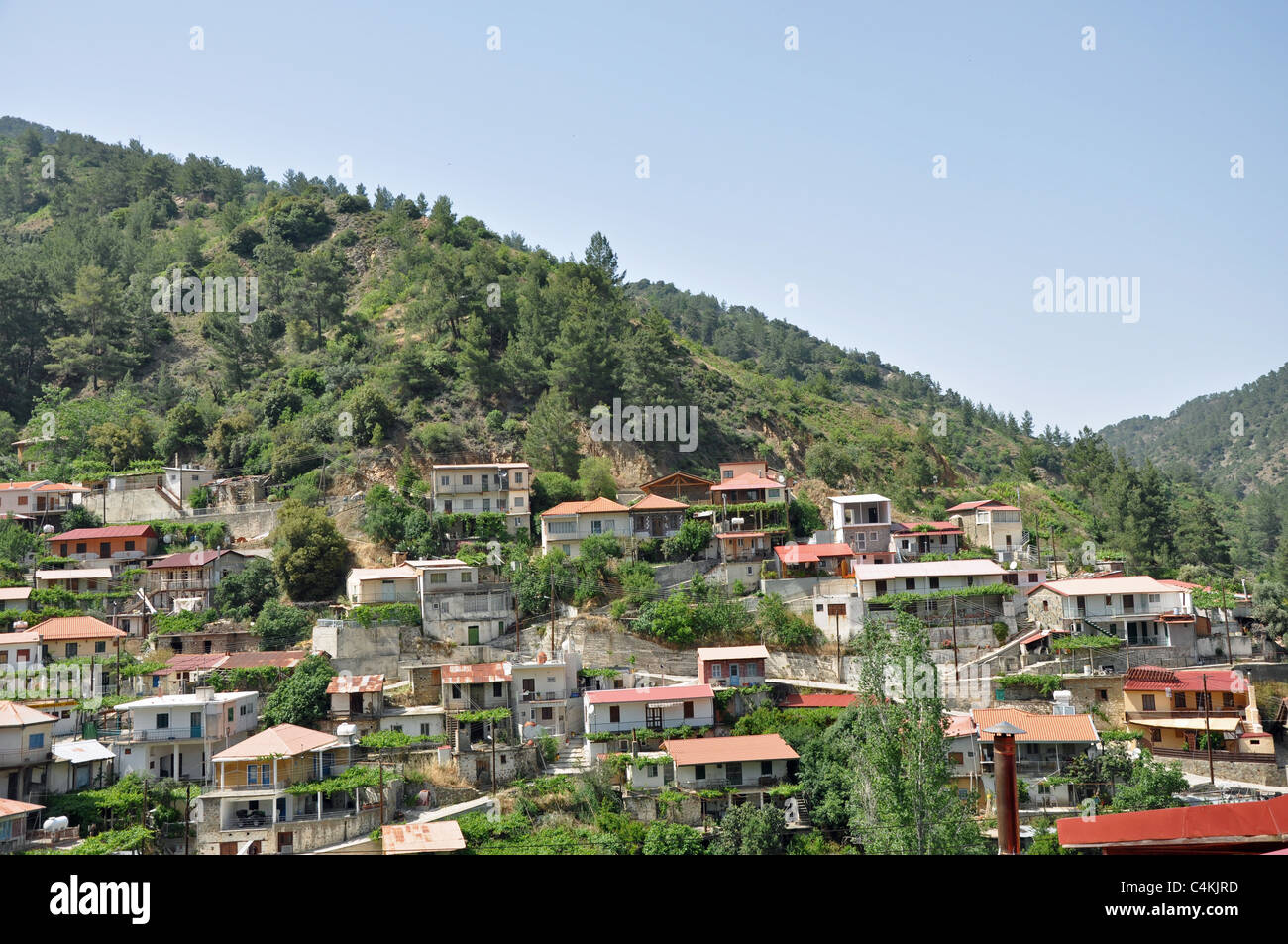 Historische Stadt im Troodos-Gebirge auf Zypern Stockfoto