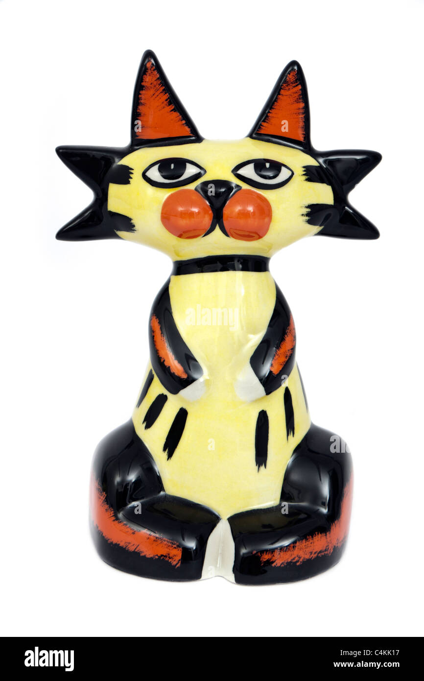 Lorna Bailey Porzellan Katze Ornament mit lebendigen Unterglasur Farben Stockfoto