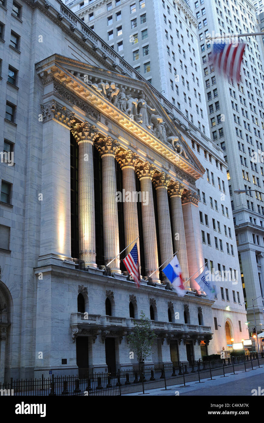 Das Wahrzeichen New York Börse in New York City. Stockfoto