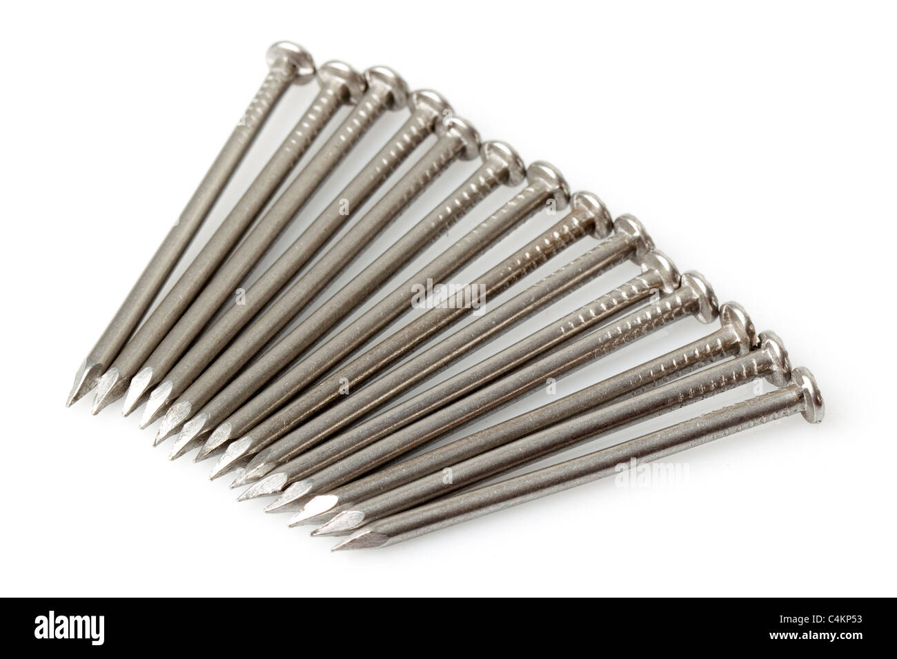 Stapel der kleinen Holz Nagel isoliert auf weißem Studio Shoot Stockfoto