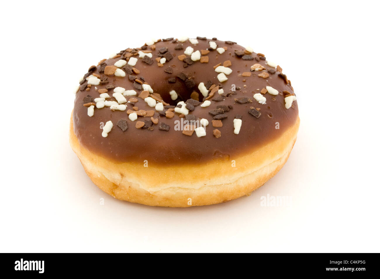 Schoko Donut isoliert auf weiß Stockfoto