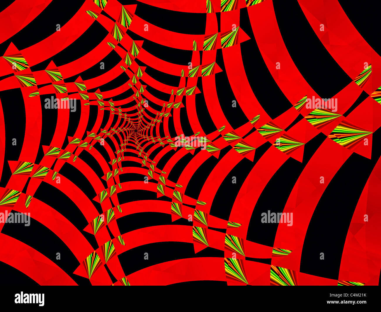 Eine rote Spinnen Web absteigend in Richtung Unendlichkeit erzeugt mit dem ChaosPro Fraktal-Programm Stockfoto