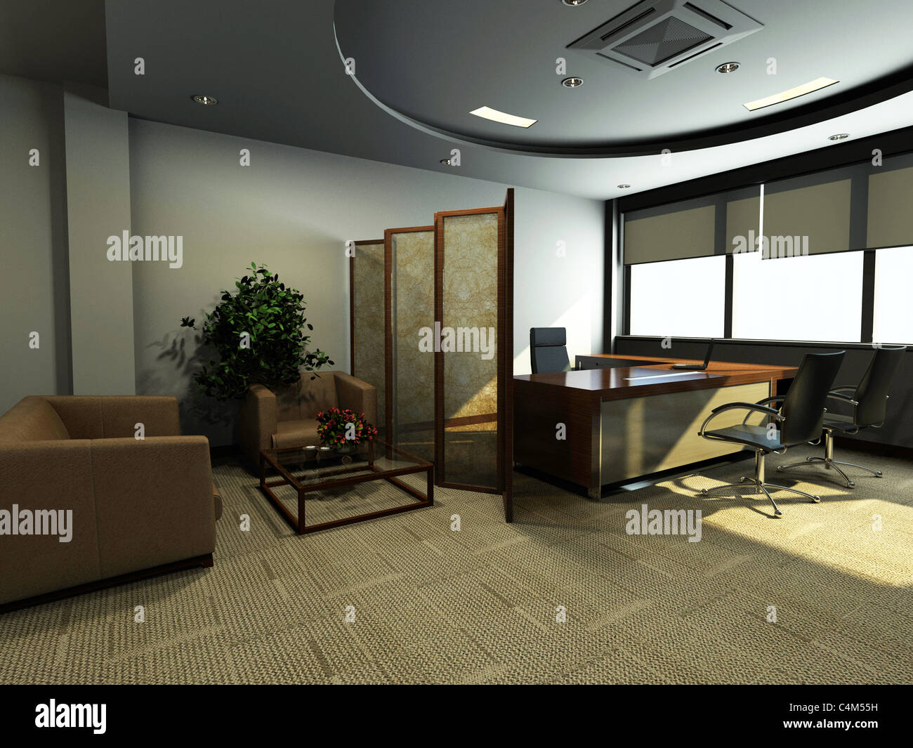 modernes Büro innen 3D-Rendering Stockfoto