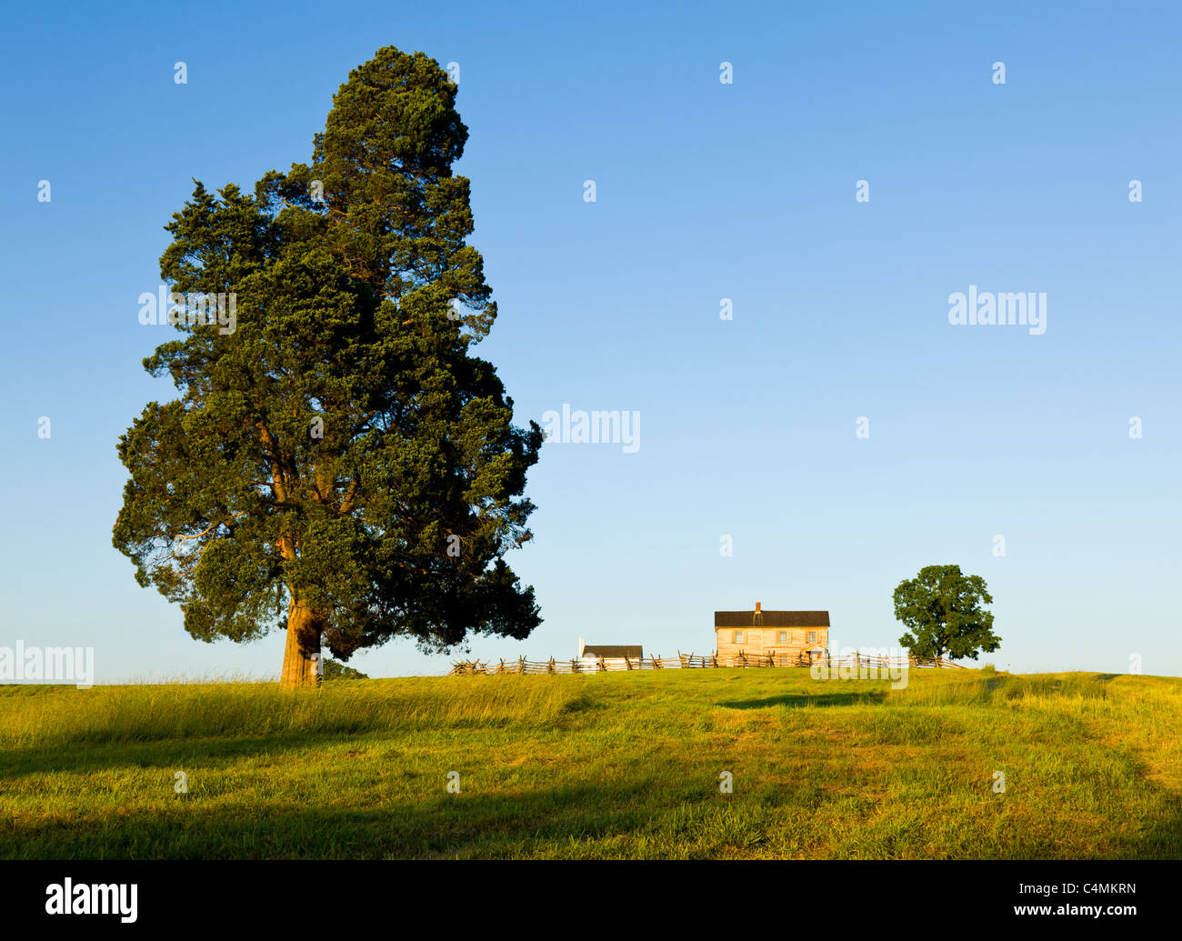 Blick auf den Sonnenuntergang von der alten Benjamin Chinn House bei Manassas Bürgerkrieg Schlachtfeld, wo die Schlacht am Bull Run gekämpft wurde. 2011 ist das Sesquicentennial der Schlacht Stockfoto