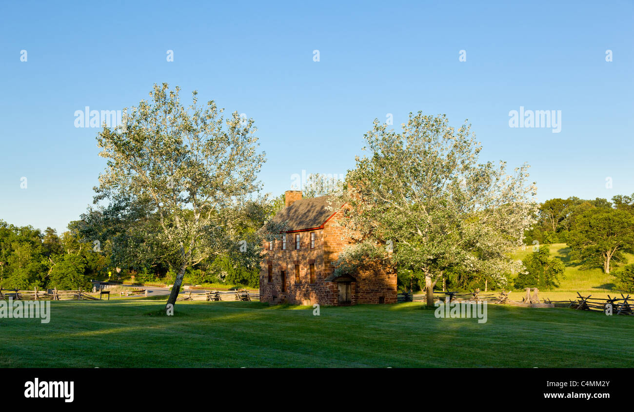 Blick auf den Sonnenuntergang von der alten Steinhaus bei Manassas Bürgerkrieg Schlachtfeld, wo die Schlacht am Bull Run gekämpft wurde. 2011 ist das Sesquicentennial der Schlacht Stockfoto