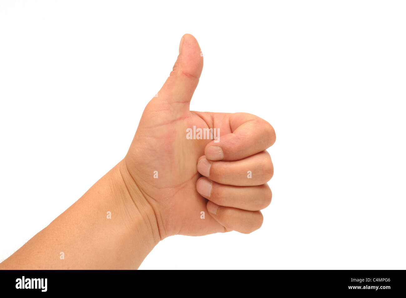 Hand mit Daumen hoch Zeichen Stockfoto