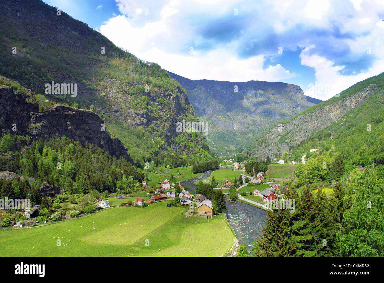 Ansicht von Flåm, Norwegen. Stockfoto