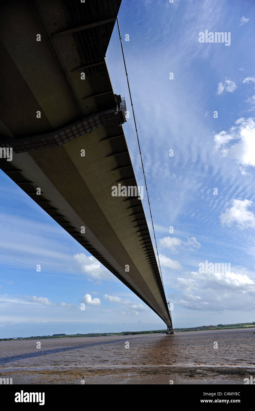 Die Humber Bridge der 5. größte einzelne Span Hängebrücke der Welt, vom Nordufer am Hessle Stockfoto