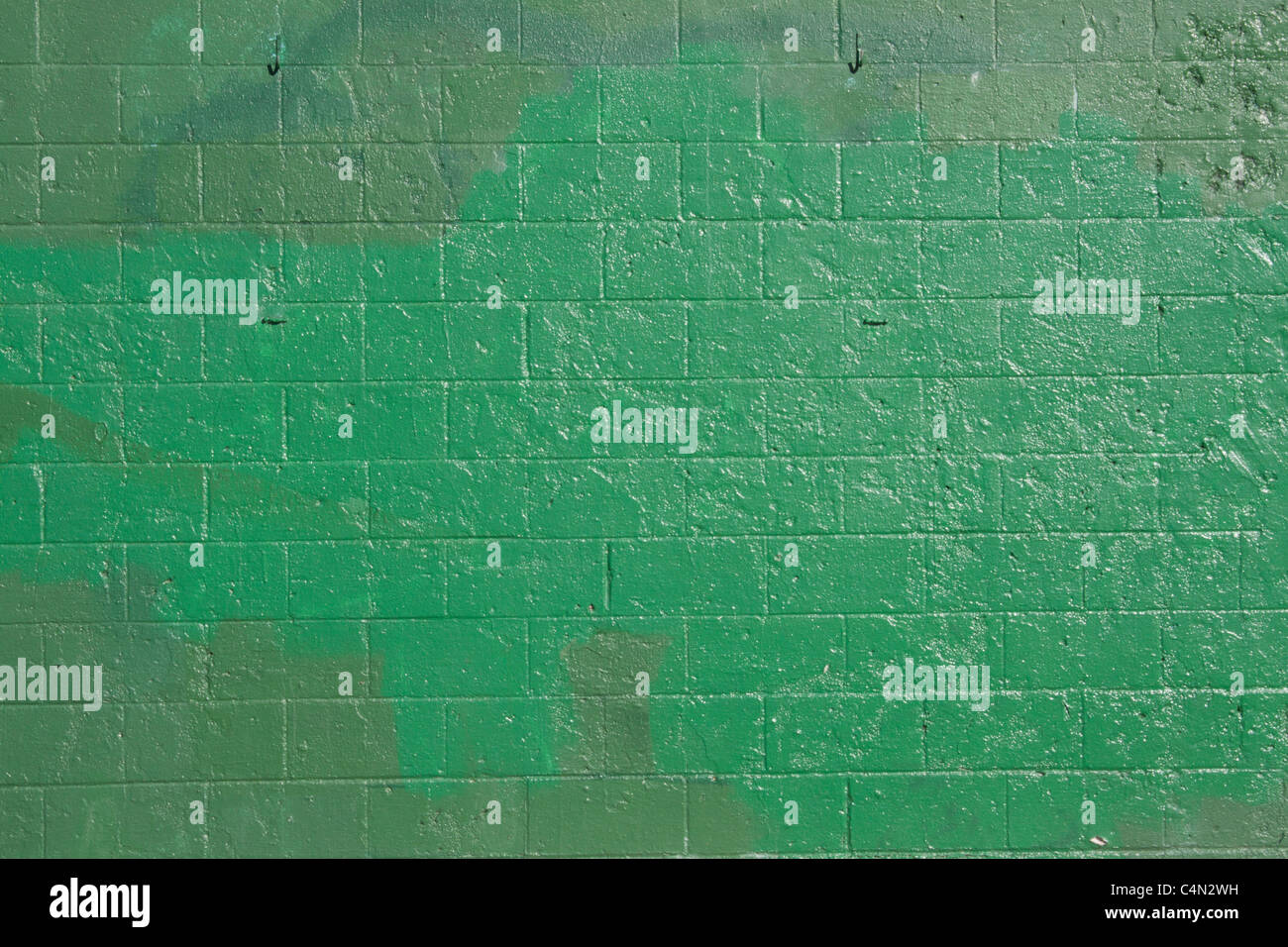 grüne Mauer, die mit aus Grüntönen Deckung Grafitti vertuscht worden. Stockfoto