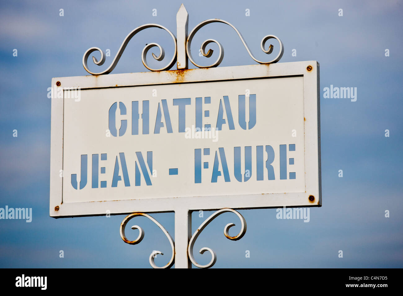 Anmeldung für Chateau Jean-Faure Weingut in St. Emilion in der Region Bordeaux, Frankreich Stockfoto