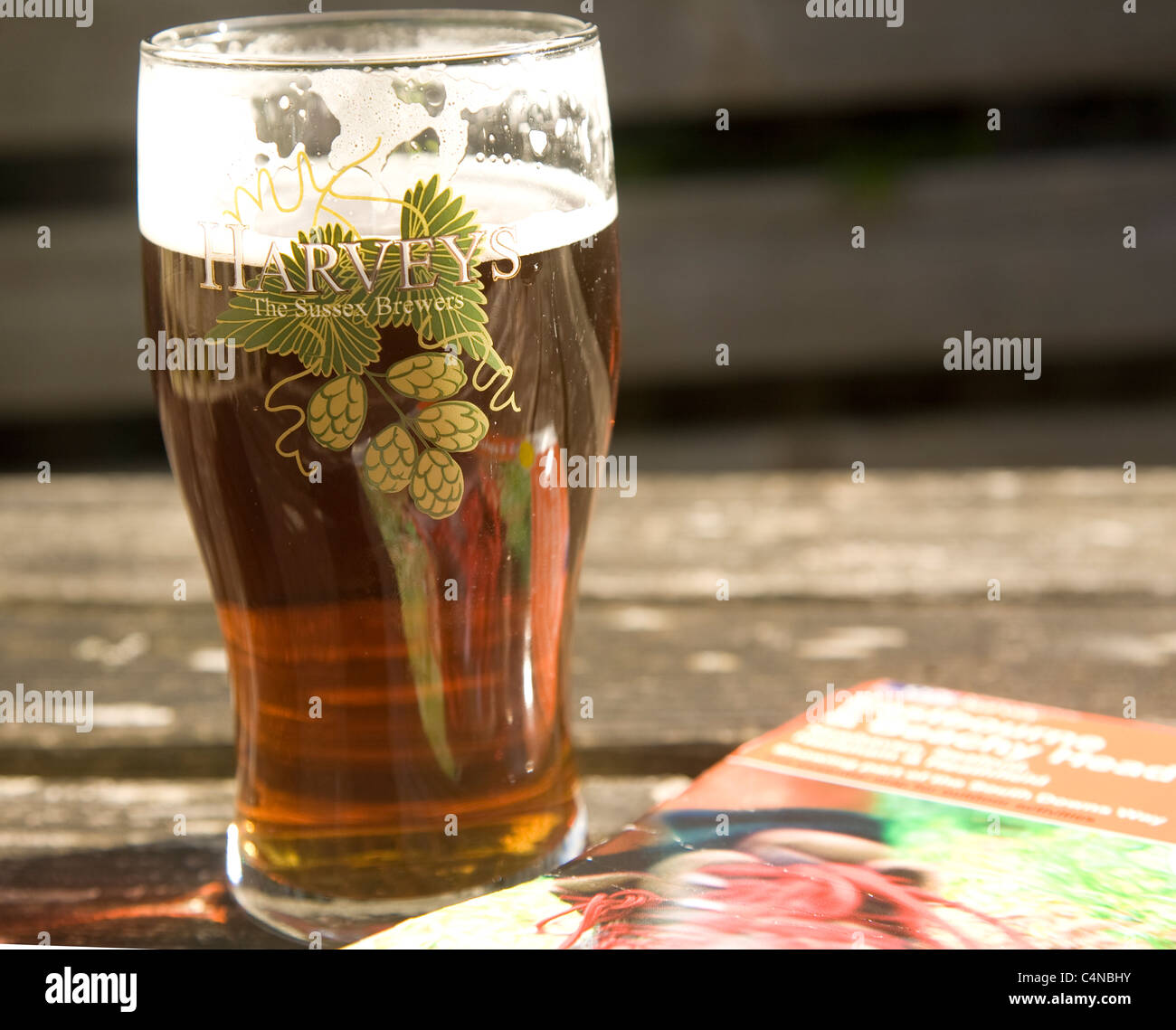 Pint Glas "Harveys" Sussex Bier hautnah Stockfoto