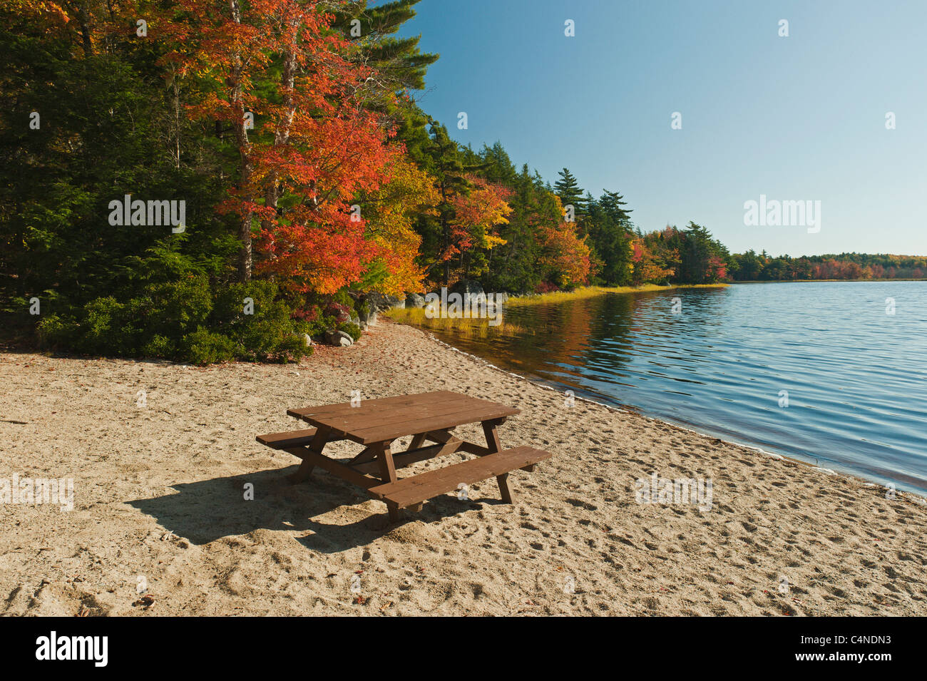 Kejimkujik Lake und Kedge Strand im Herbst, Kejimkujik Nationalpark, Nova Scotia, Kanada Stockfoto