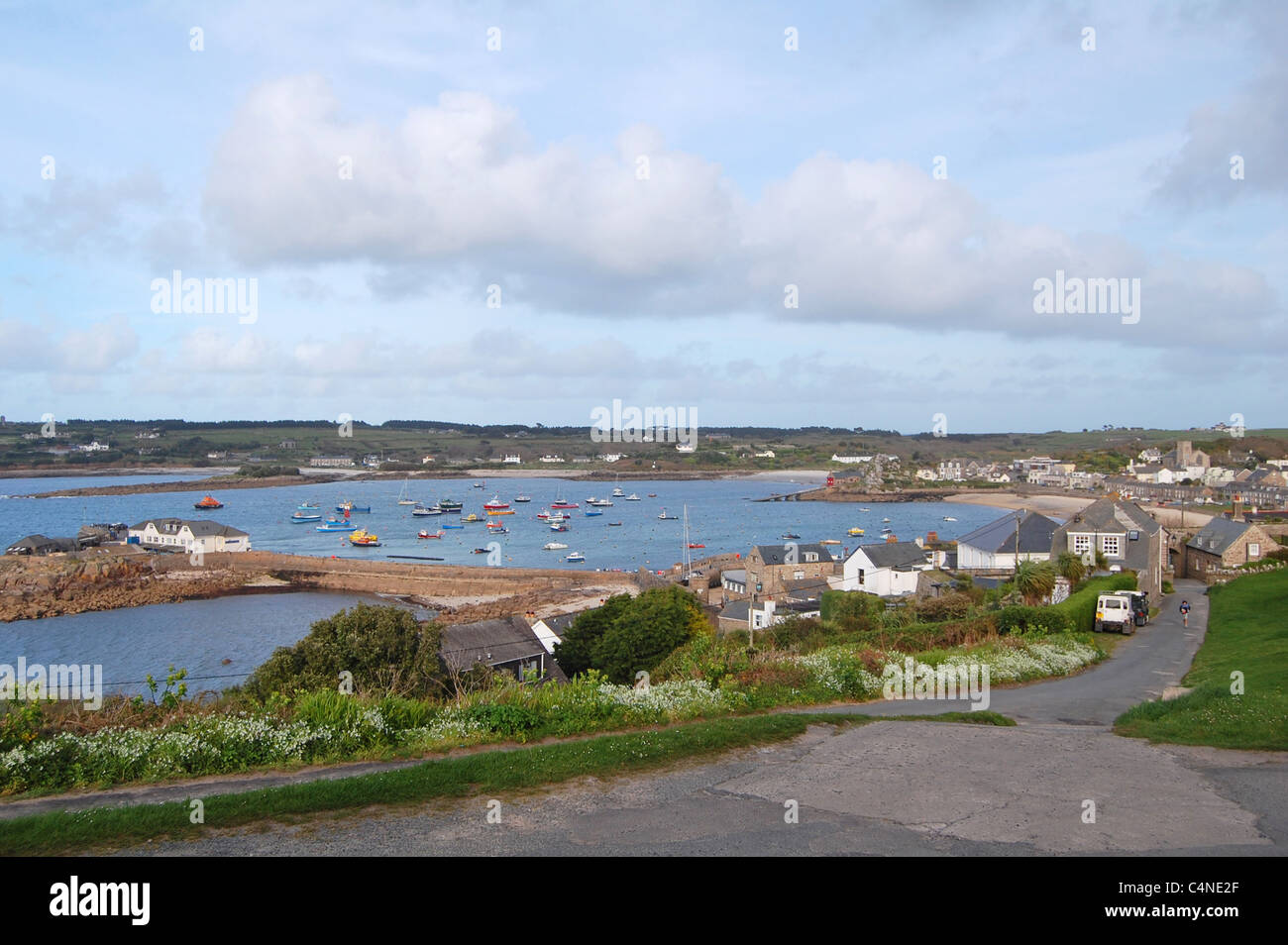 Blick auf Hugh Stadt und Hafen auf St mary's, Scilly-Inseln Stockfoto