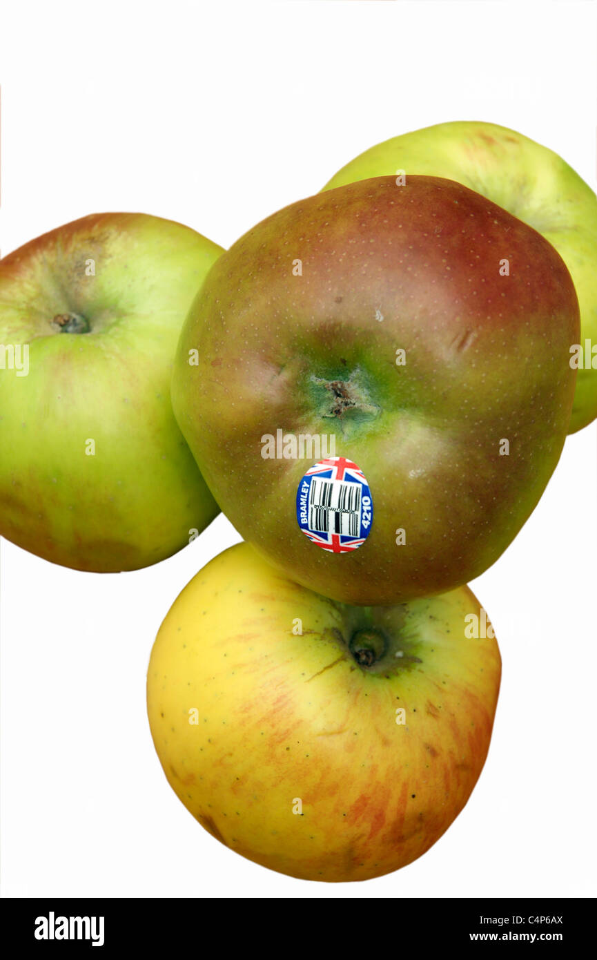 Bramley-Äpfel für das Kochen mit einem britischen Union Jack Logo-Schild Stockfoto