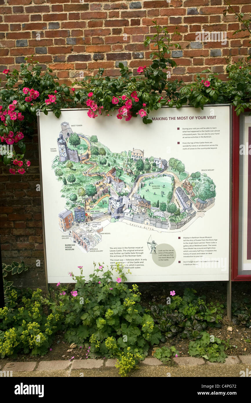 Planen Sie Diagramm-Karte von Lewes Castle, East Sussex, England Stockfoto