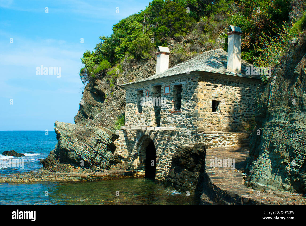 Traditionelles Haus am Strand, Griechenland Stockfoto