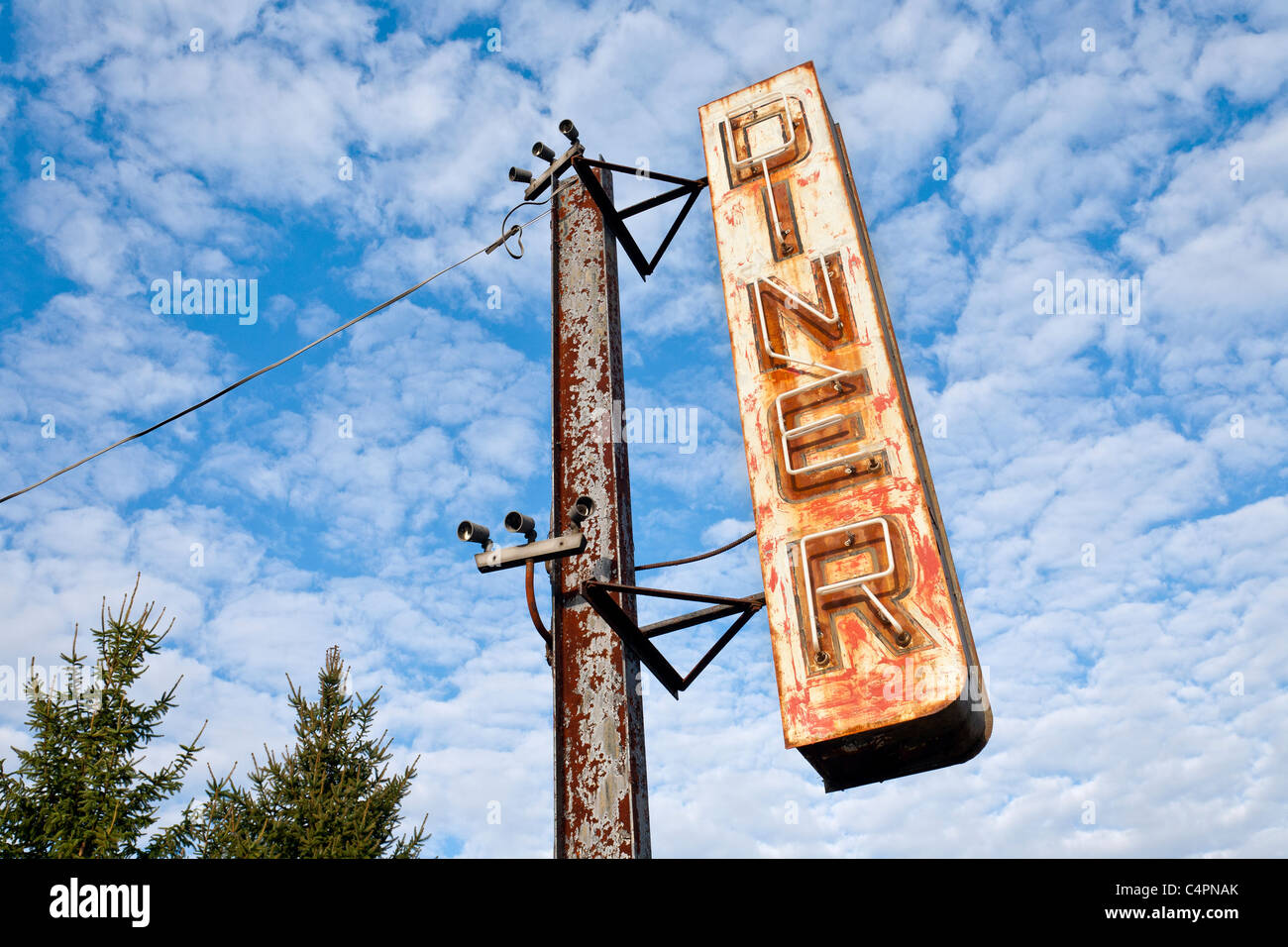 Verrostete Diner Sign. Stockfoto