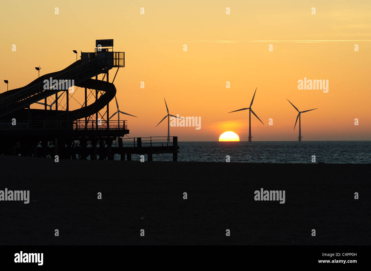Sonnenaufgang bei Great Yarmouth, Norfolk. Stockfoto