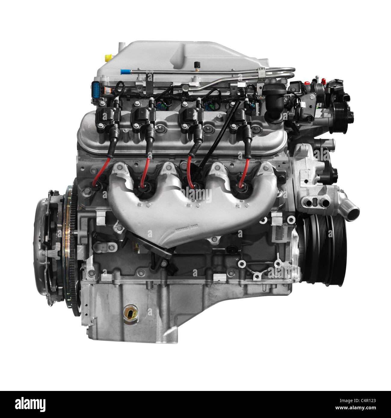 Lizenz verfügbar unter MaximImages.com - Supercharged V8 Cadillac 556HP 6,2L LSA Motor isoliert auf weißem Hintergrund mit Beschneidungspfad Stockfoto