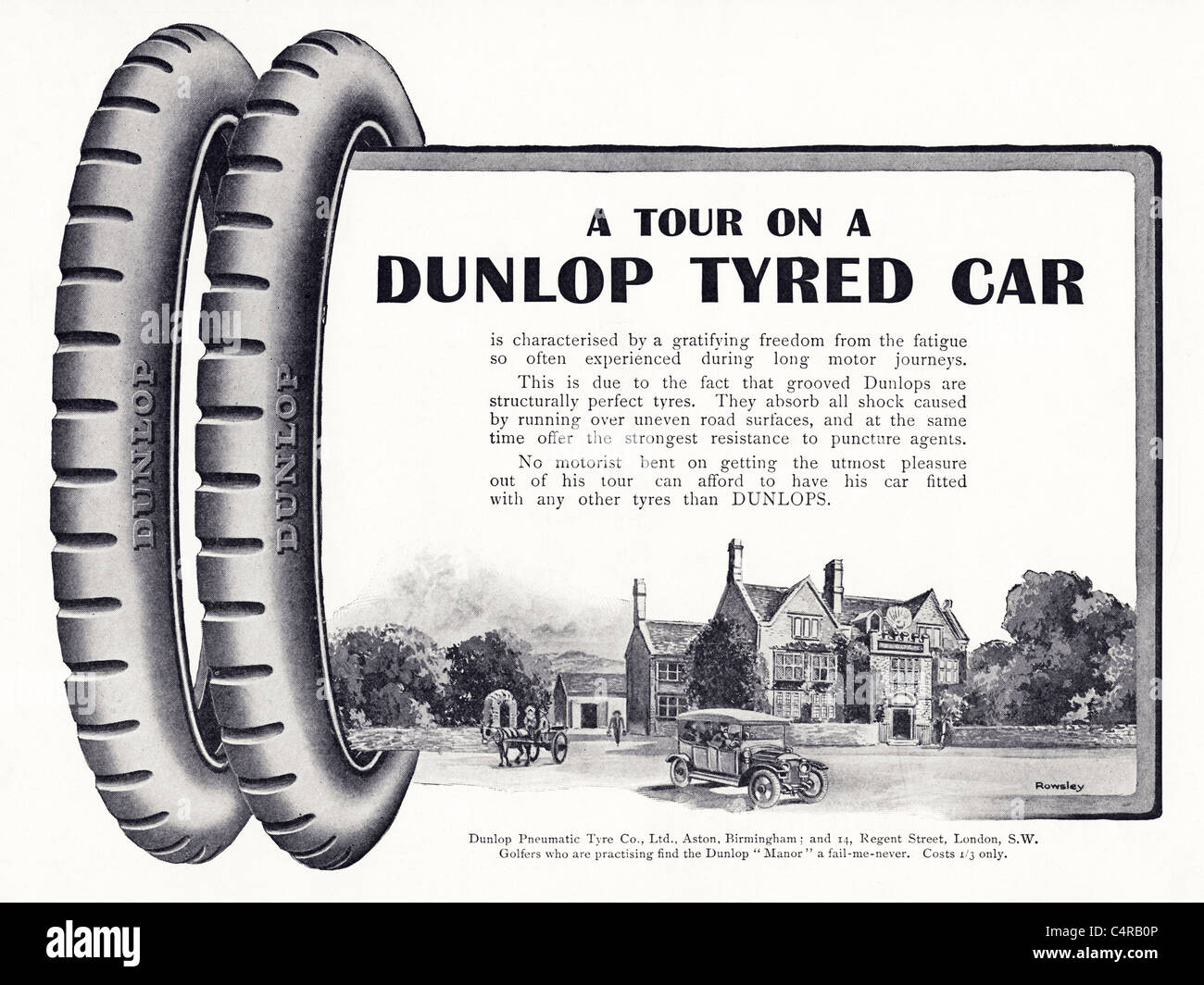 Ursprünglichen Zeit Anzeige im Magazin um 1910 für DUNLOP-Reifen Stockfoto