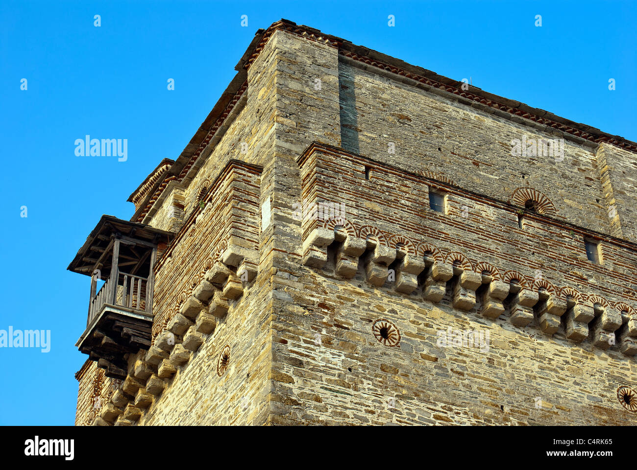Details der alten byzantinischen Festung auf dem Berg Athos in Griechenland Stockfoto