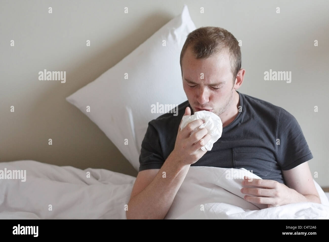 Ein Mann mit der Grippe Stockfoto