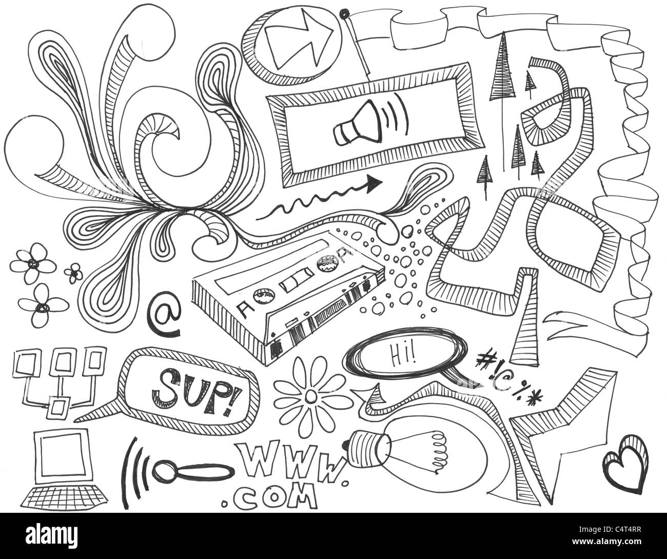 handgezeichnete Kritzeleien Design Elemente veranschaulichen Skizzen zeichnen Stockfoto