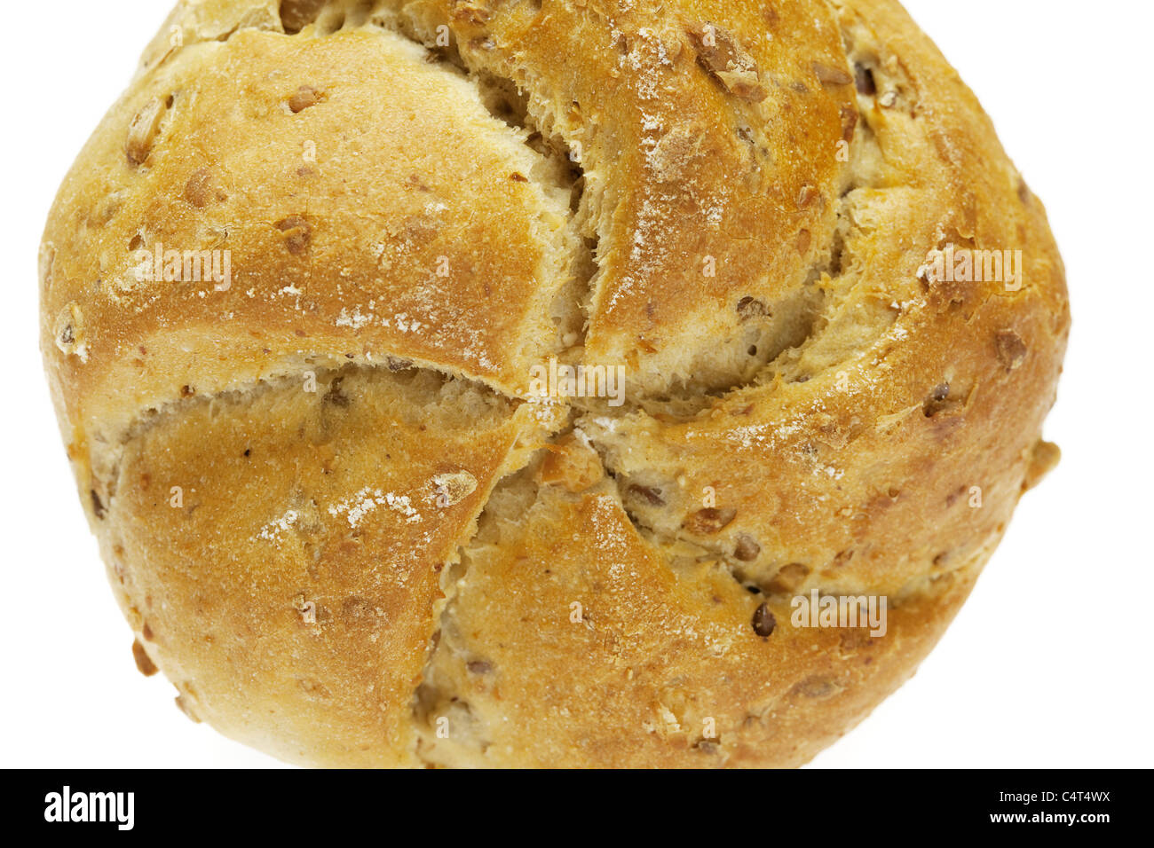 Brötchen mit Bohnen isoliert auf weiss Stockfoto