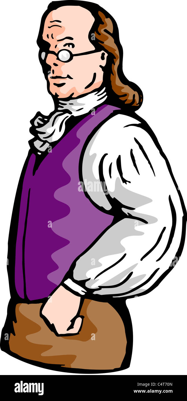 Abbildung eines Benjamin Franklin oder edlen aristokratischer Gentleman mit Armen auf den Hüften Stockfoto