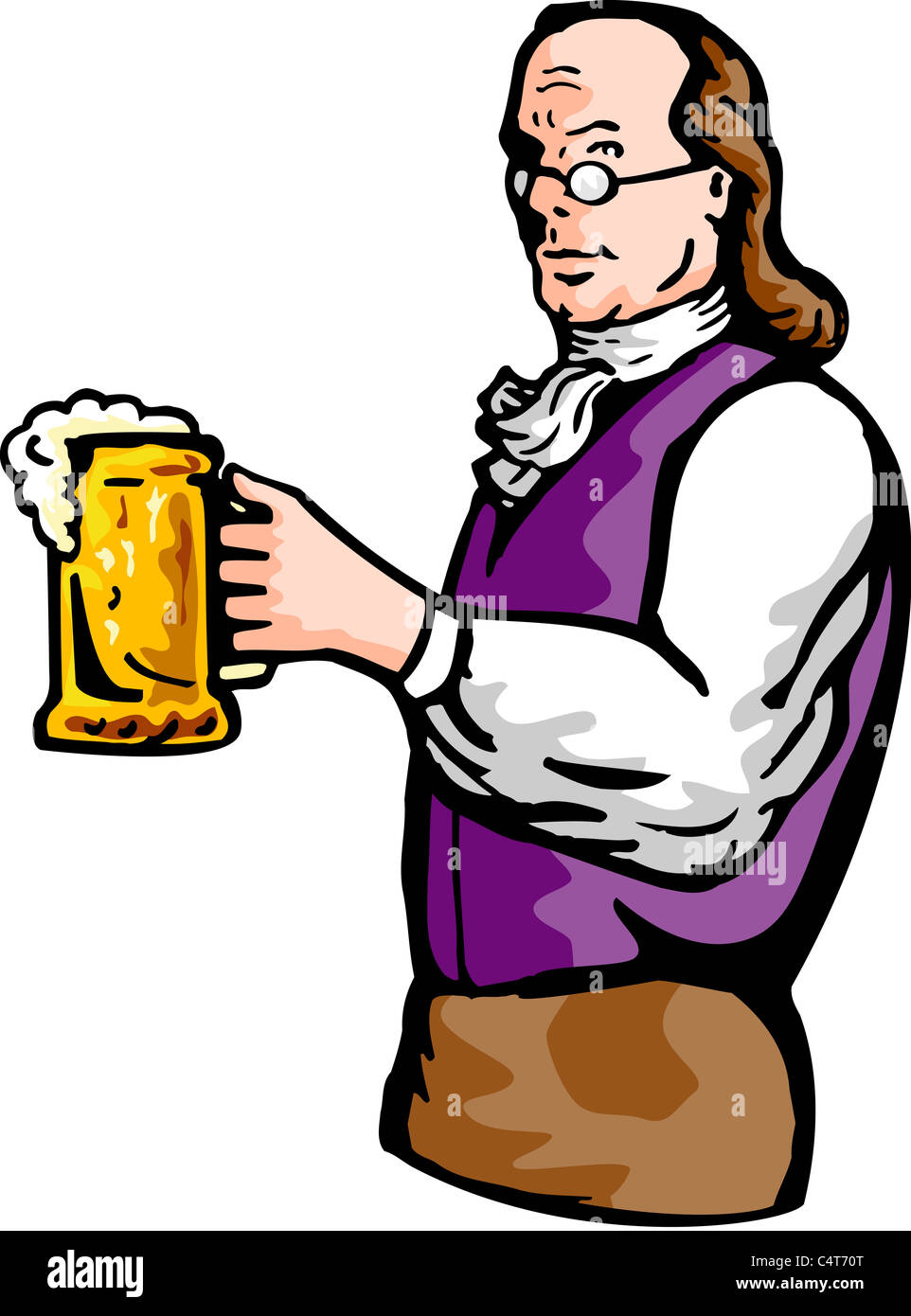 Abbildung eines Benjamin Franklin oder edlen aristokratischer Gentleman hält Krug Bier Stockfoto