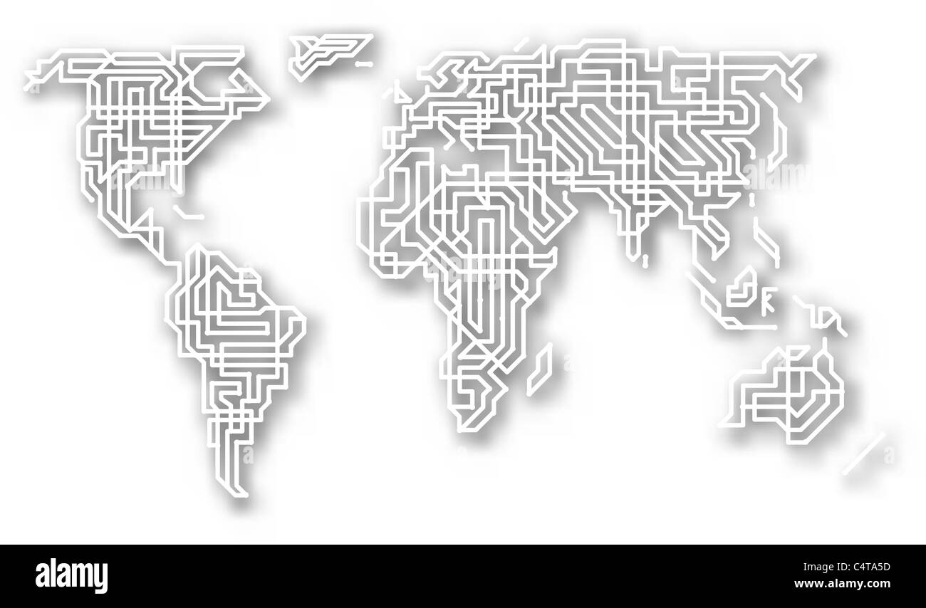Abbildung einer stilisierten Weltkarte mit Hintergrund Schatten Stockfoto