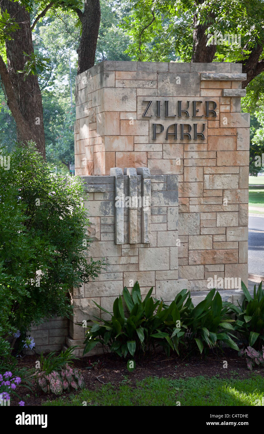 Zilker Park Gate Zeichen in Austin, Texas Stockfoto