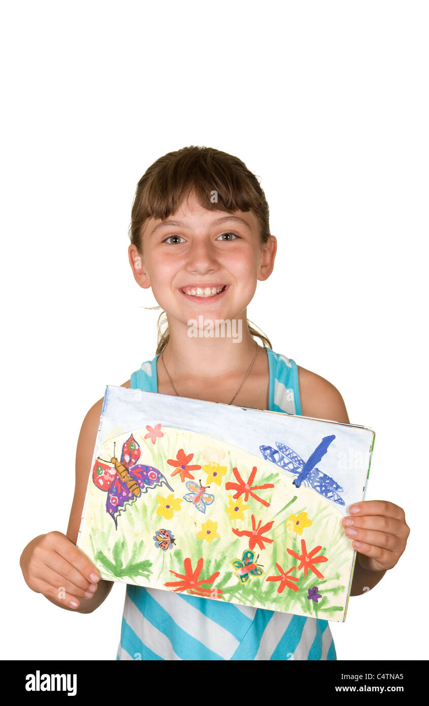 Das Mädchen mit Zeichnung Stockfoto