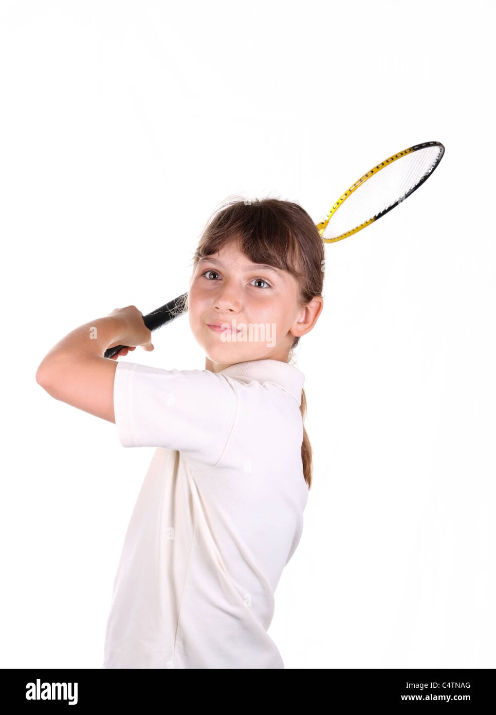 Mädchen mit Badminton-Schläger Stockfoto