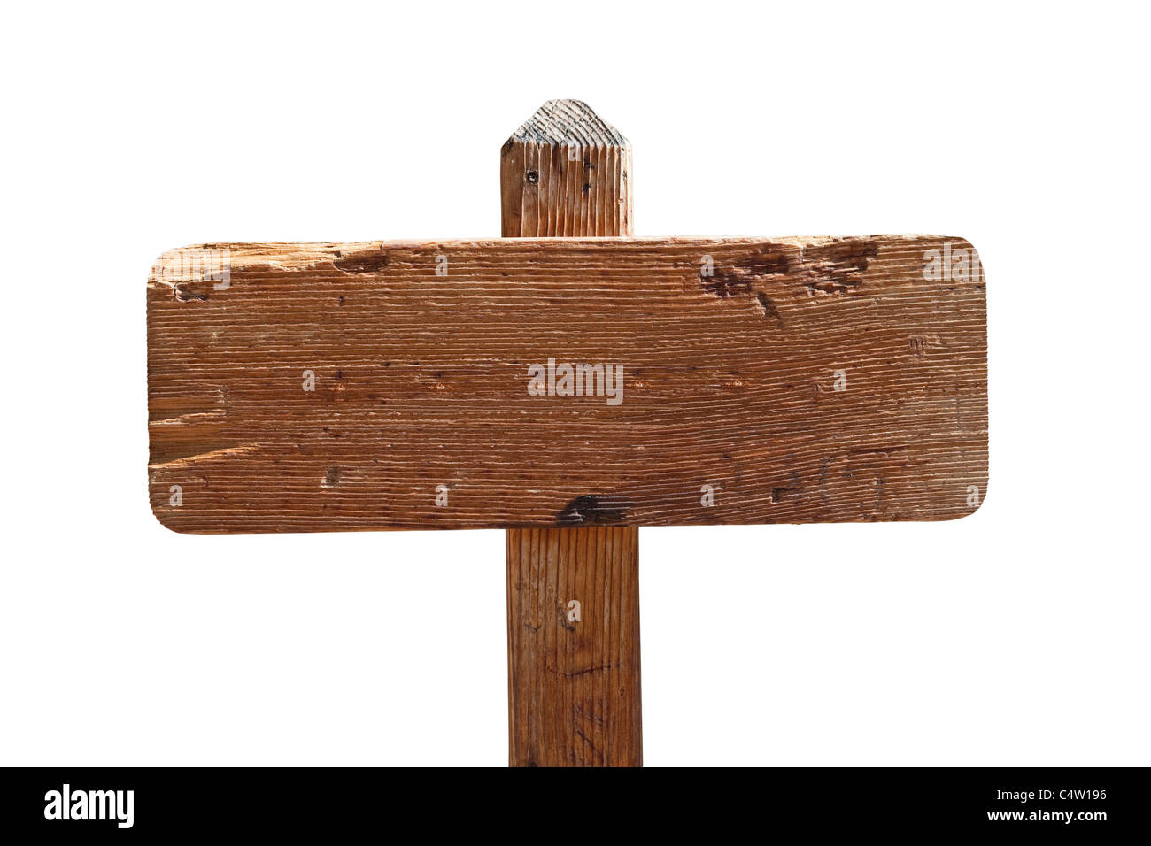 Leere alte hölzerne trail Zeichen isoliert. Stockfoto