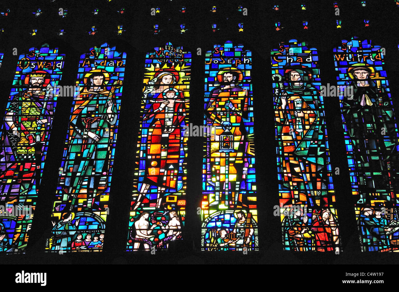 West-Fenster, Chester Cathedral, Chester, Cheshire, England, Vereinigtes Königreich Stockfoto