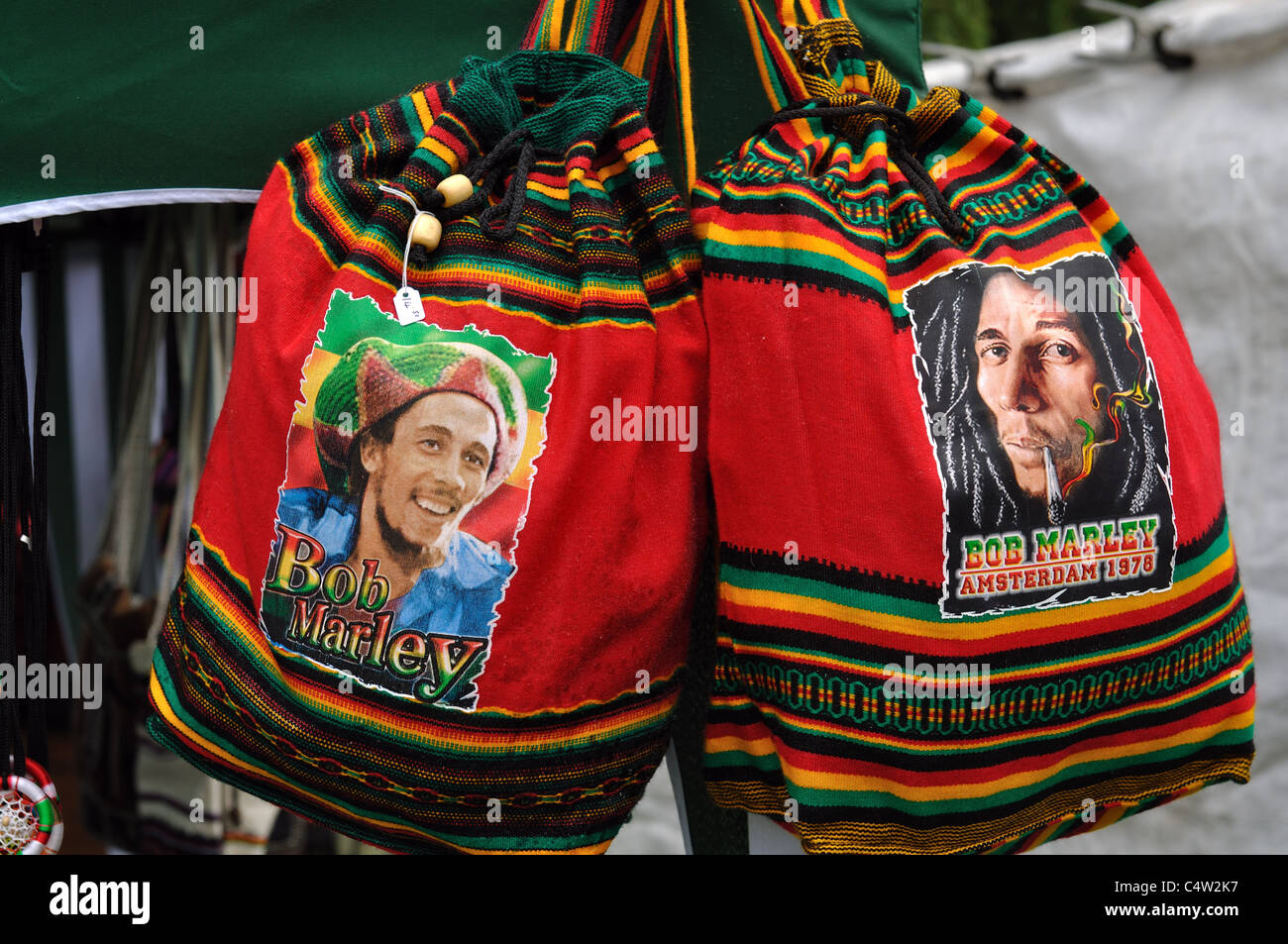 Bob Marley-Taschen zum Verkauf Stockfoto