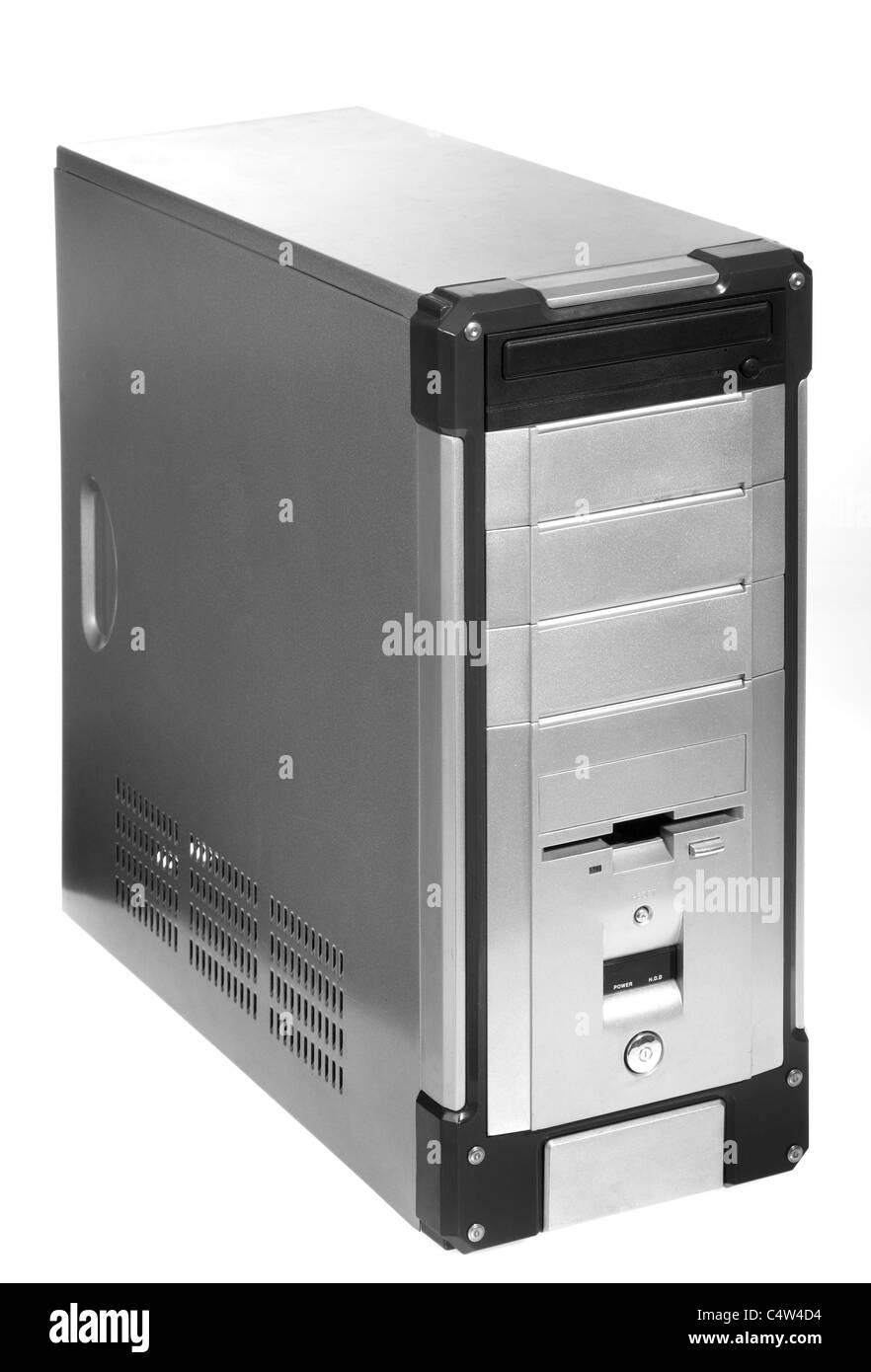 grauen Computer Case, Foto auf dem weißen Hintergrund Stockfoto