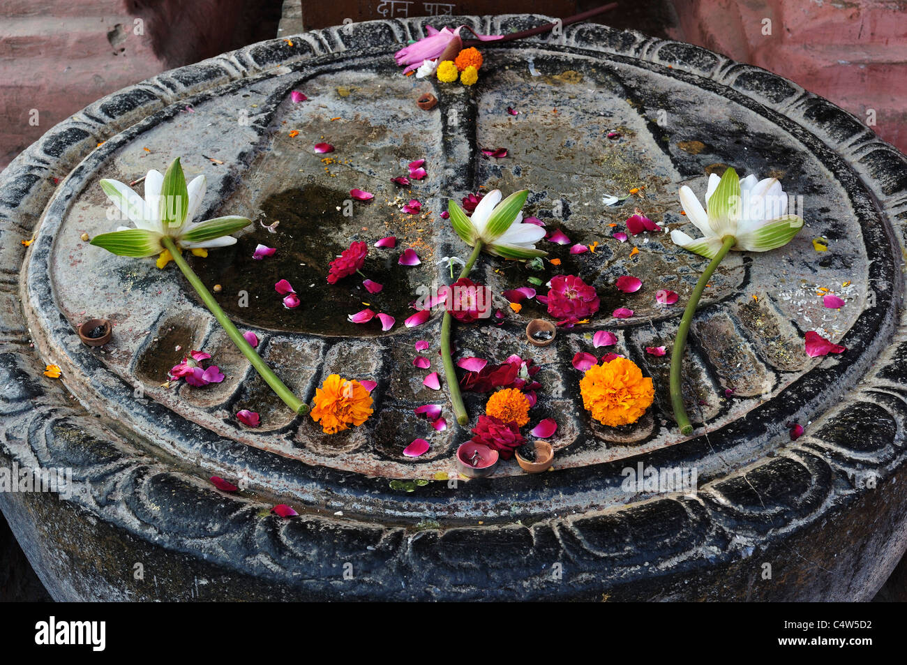 Buddhas Fußabdruck, Mahabodhi Tempel, Bodh Gaya, Bezirk Gaya, Bihar, Indien Stockfoto