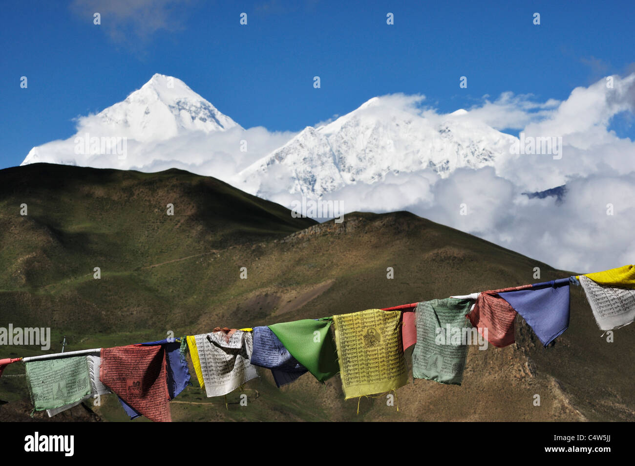 Dhaulagiri Himal Blick von Muktinath Tal, Annapurna Conservation Area, Mustang District, Dhawalagiri, Pashchimanchal, Nepal Stockfoto